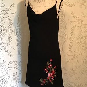 Draped Neck Embroidered Slip Dress